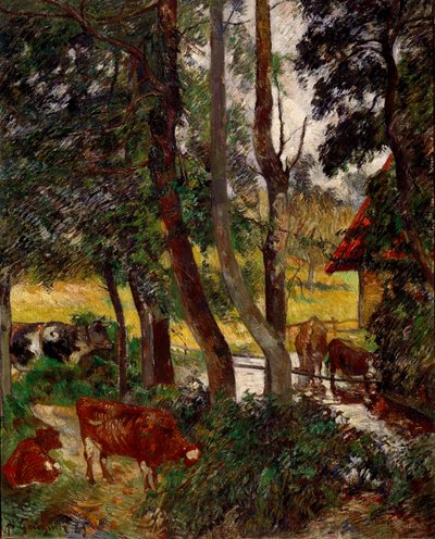 Landscape in Brittany - Cows at a Watering Bowl by Paul Gauguin
