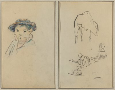 Little Breton Boy; A Pig and a Washerwoman by Paul Gauguin