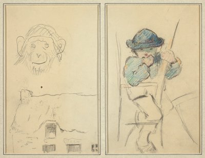 Monkey and Cottage; Little Breton Boy [recto] by Paul Gauguin
