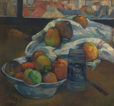 Fruit Bowl and Jug in Front of a Window. Probably 1890 by Paul Gauguin
