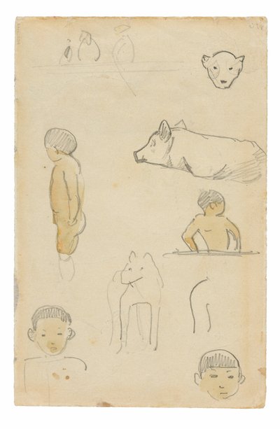 Sketches of Standing Figures and Animals by Paul Gauguin