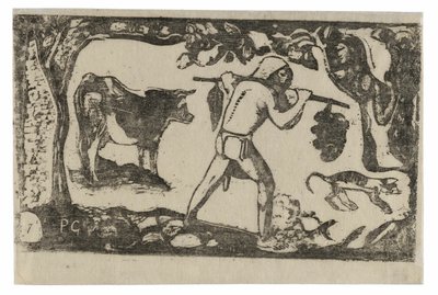 Tahitian Carrying Bananas, from the Suite of Late Wood-Block Prints by Paul Gauguin