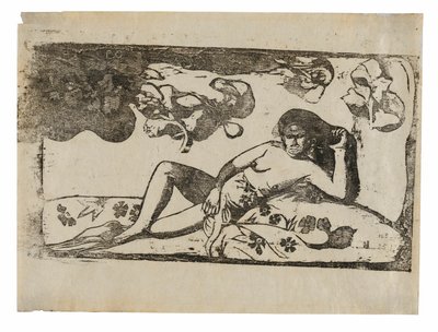 The Woman with Mangos—Tired, from the Suite of Late Wood-Block Prints by Paul Gauguin