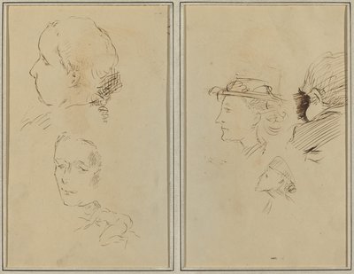 Two Head Studies and a Crouching Nude Woman; Two Women