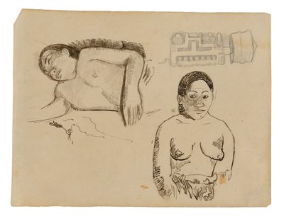 Two Tahitian Women and a Marquesan Earplug by Paul Gauguin
