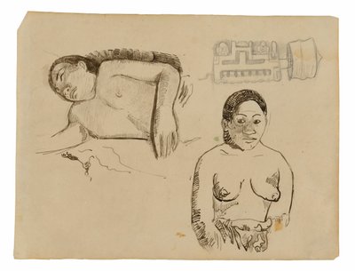 Two Tahitian Women and a Marquesan Earplug by Paul Gauguin
