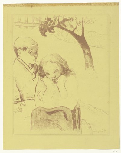 Sad Woman Sitting by a Man by Paul Gauguin