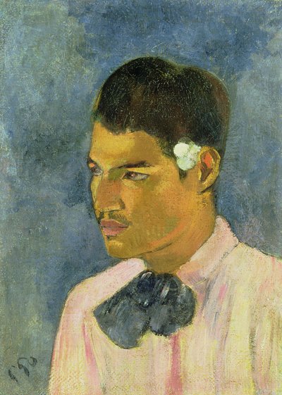 Young Man with a Flower Behind His Ear by Paul Gauguin
