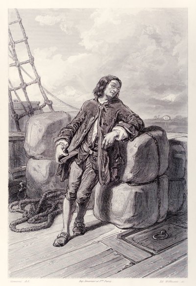 Captain Lemuel Gulliver at Sea on His Merchant Ship, from French Edition of Gulliver