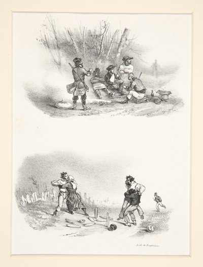 Two Subjects: Five Hunters; A Man and a Woman by Paul Gavarni