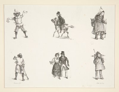 Two Subjects and Four Standing Figurines by Paul Gavarni