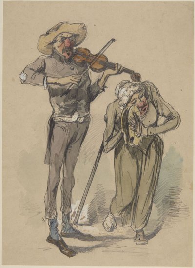 Fiddler and Cymbal Player by Paul Gavarni