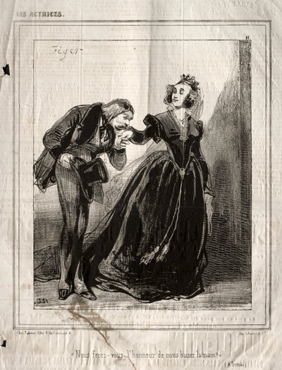 The Actresses: Will You Do Us the Honor of Kissing Our Hand? by Paul Gavarni