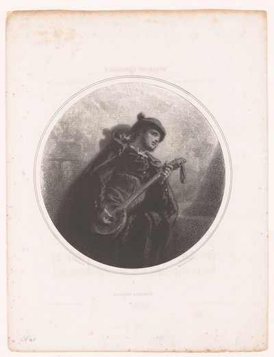 Man with Banjo Singing and Playing a Serenade (series: Illustrations of the Songs of Jeanne Gavarni) by Paul Gavarni
