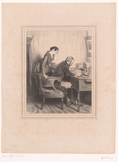 Man Writing a Note for His Wife Women from Notre-Dame-de-Lorette in Paris (series title) by Paul Gavarni