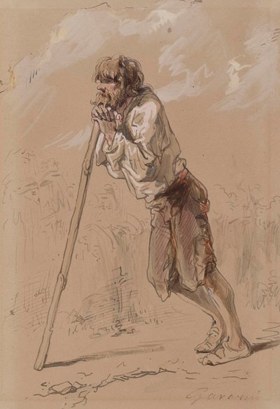 Peasant Leaning on a Stick by Paul Gavarni