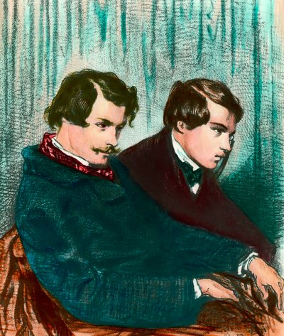 Portrait of Edmond Goncourt (1822-1896) and Jules Goncourt (1830-1870) brothers writers. Drawing by Paul Gavarni (1804-1866) by Paul Gavarni