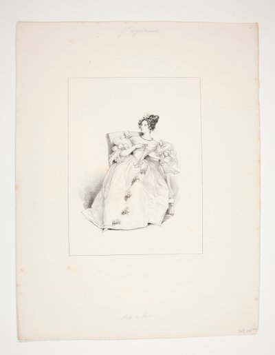 Ball Gown. Jouenne Hairstyle, Nattier Flowers. by Paul Gavarni