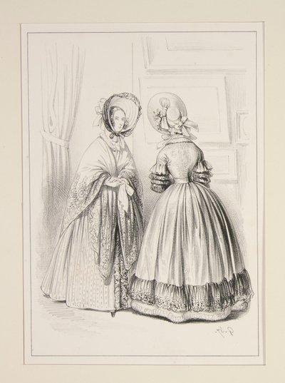 Moire Dress Trimmed with a Lace Flounce, ... by Paul Gavarni