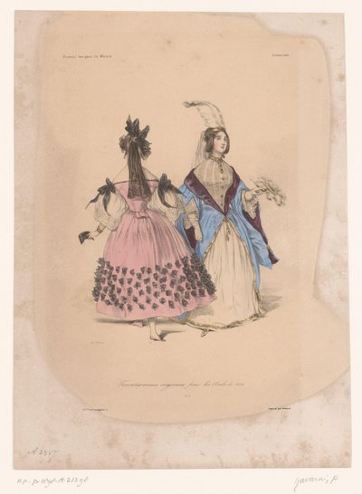 Two Women in Ball Gowns by Paul Gavarni