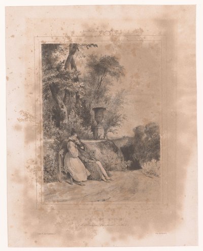 Woman with Sick Lover on a Bench in a Garden by Paul Gavarni