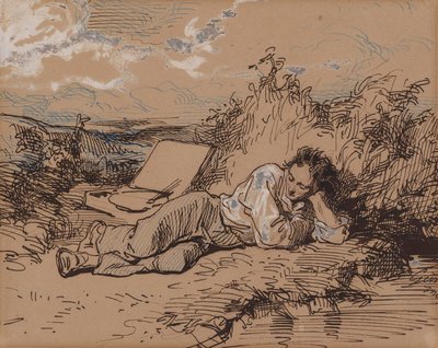 Young Artist Asleep by a Stream by Paul Gavarni