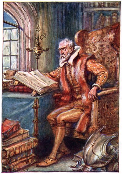 He passed his time in reading books of knight errantry, illustration from 