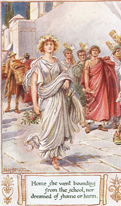 Home she went, bounding from school nor dreamed of shame or harm, illustration from 