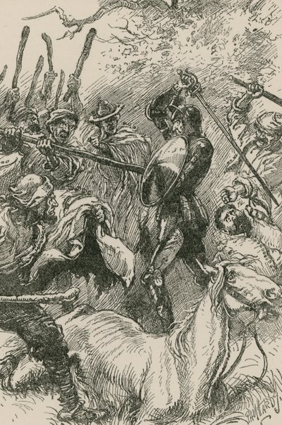 The Yanguesians, seeing themselves thus rudely handled, betook themselves to their levers and pack-staves by Paul Hardy