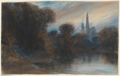 An Abbey by a Wooded Lake at Twilight by Paul Huet