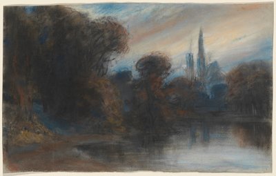 An Abbey by a Wooded Lake at Twilight, c.1831 by Paul Huet