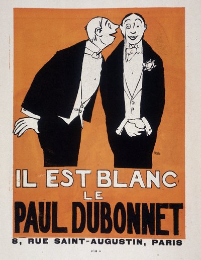 Advertising for alcohols Paul Dubonnet by Paul Iribe (two men in evening dress), “Le Temoin”, 28/12/1907 by Paul Iribe