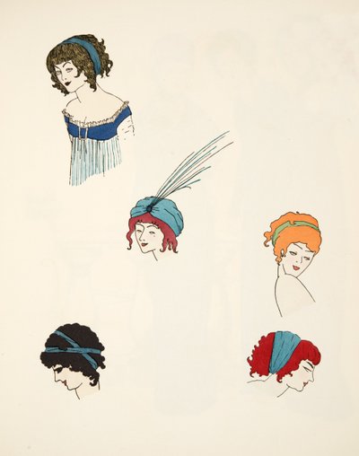Designs for Headdresses, from Les Robes de Paul Poiret, pub. 1908 by Paul Iribe