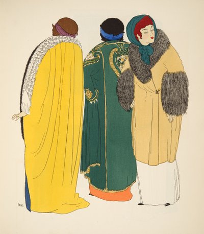 Three Coats from Les Robes de Paul Poiret, pub. 1908 by Paul Iribe