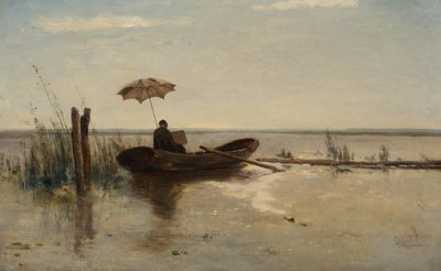 A painter at work in a punter on a sunny day by Paul Joseph Constantin Gabriel