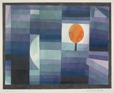 The Harbinger of Autumn (green/violet gradation with orange accent) by Paul Klee