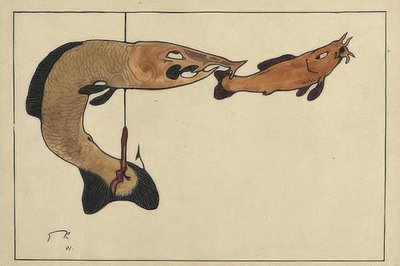 Untitled (Two Fish, One on a Hook) by Paul Klee