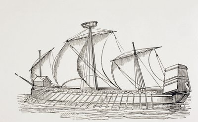 16th Century Three Masted Galley with Square Sails by Paul Lacroix