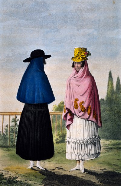 Mountain woman and plains woman, engraving by Paul Legrand, Colombia by Paul Legrand
