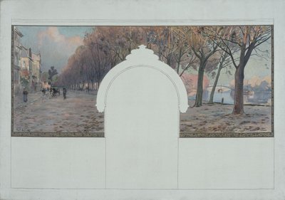 Sketch for Asnières Town Hall: Landscape. Quais de la Seine at Asnières, circa 1901 by Paul Léon Felix (attr. to) Schmitt