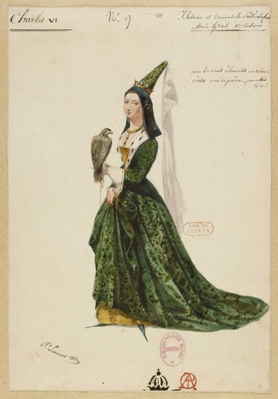 Isabelle de Bavière. Costume design for the opera Charles VI by Fromental Halévy by Paul Lormier