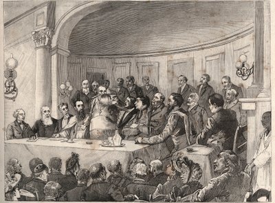 The Anti-Slavery Congress Held in Paris on 21, 22 and 23 September 1890 at the Geography Society in the Presence of Jules Simon, Emile Keller and Monseigneur Lavigerie - Engraving after Paul Merwart