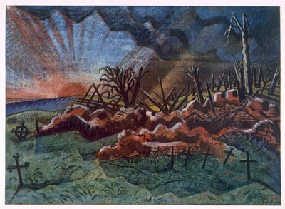 Sunrise, Ruins of a Hospice, north west of Wytschaete, from British Artists at the Front, Continuation of The Western Front, Part Three, Paul Nash by Paul Nash