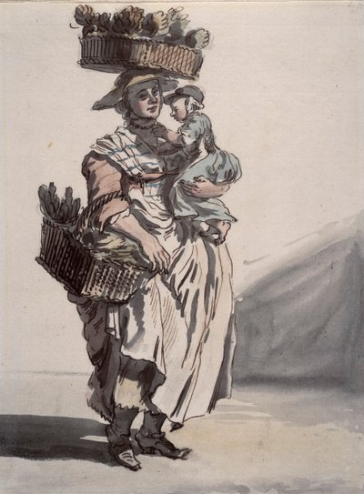 A London Green Vegetable Seller Carrying a Child, 1759 by Paul Sandby