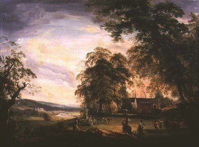 A View of Arundel Castle with Country Folk Merrymaking by a Farmhouse by Paul Sandby