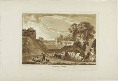 Cardiff Castle from the West, plate two from Twelve Views in Wales by Paul Sandby