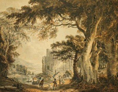Figures on a Lane Before Rochester Castle by Paul Sandby