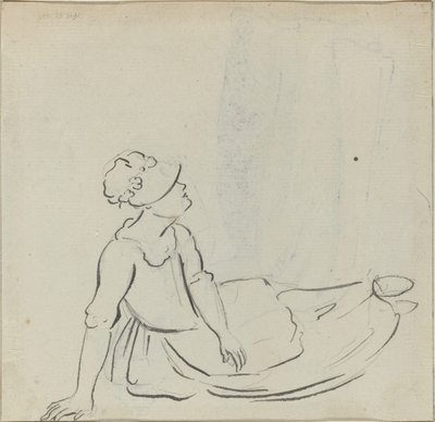 Girl with a Bonnet Reclining by Paul Sandby