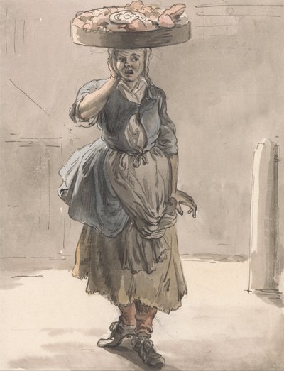 London Cries- A Girl with a Basket on Her Head (Lights for the Cats, Liver for the Dogs) by Paul Sandby