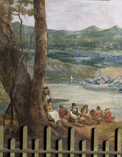 Mural painting from Drakelowe Hall, nr. Burton on Trent. Peasants resting by Paul Sandby